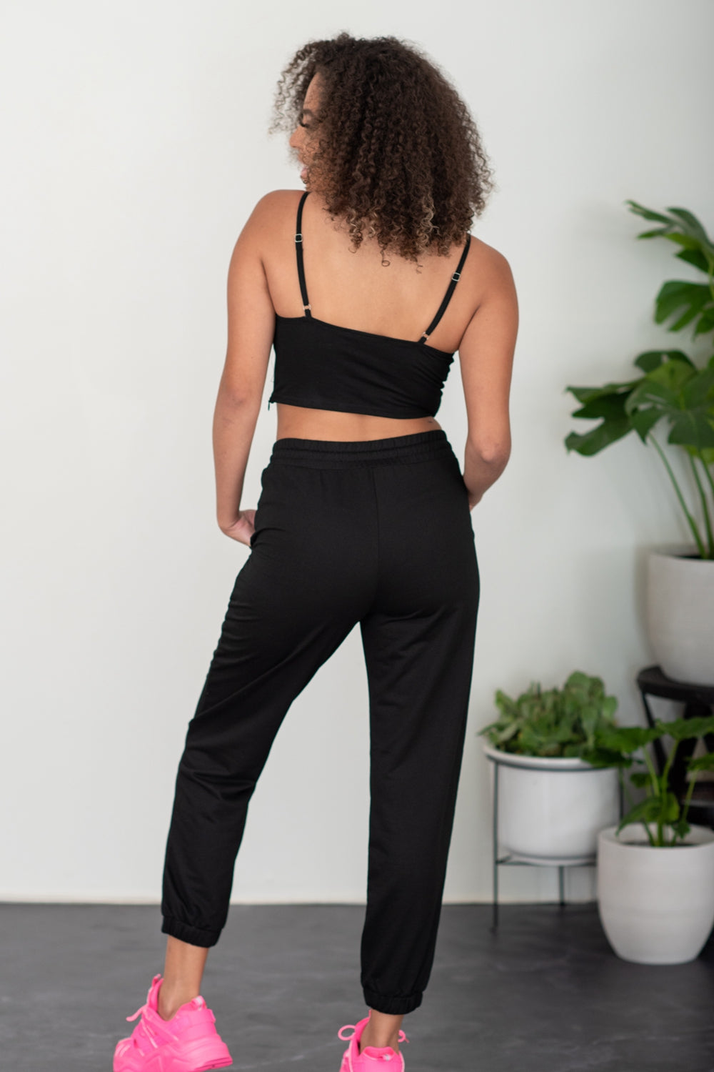 Let's Do This Bustier and Joggers Lounge Set in Black