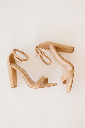 Standing Tall Square Toe Block Heel Sandals in Taupe