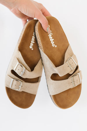 Walk with Me Buckled Soft Footbed Sandals in Taupe