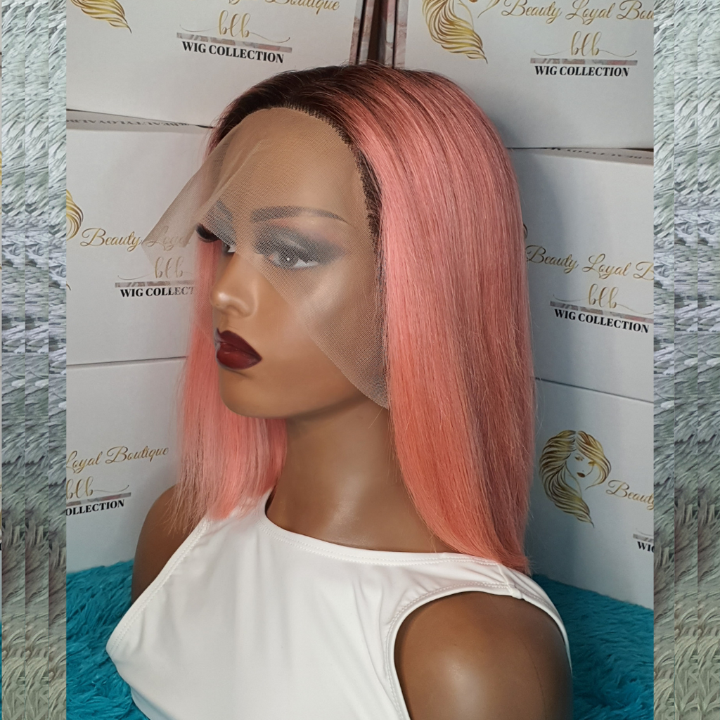 1B/Rose Pink Straight Lace Front Bob Wig