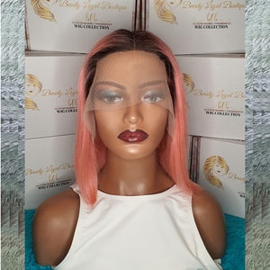 1B/Rose Pink Straight Lace Front Bob Wig
