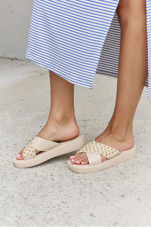 Studded Cross Strap Sandals in Cream