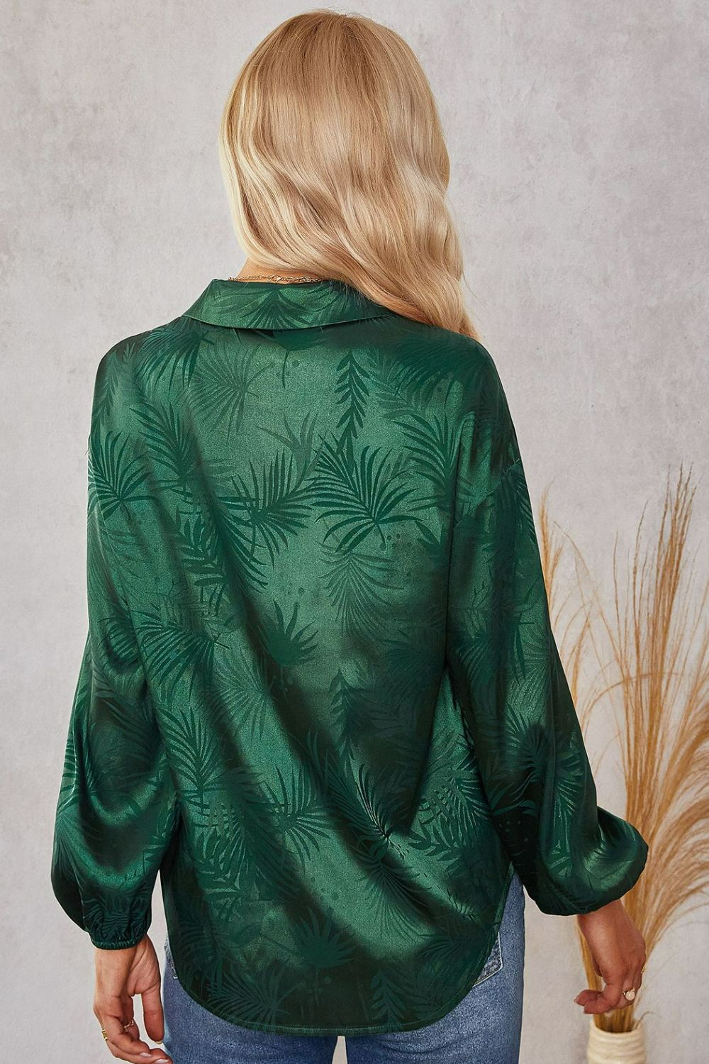 Botanical Print Collared Dropped Shoulder Shirt