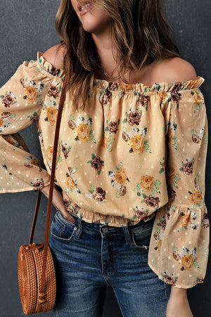 Floral Off-Shoulder Ruffle Hem Top