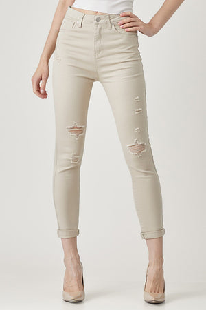 Distressed Skinny Jeans in Khaki