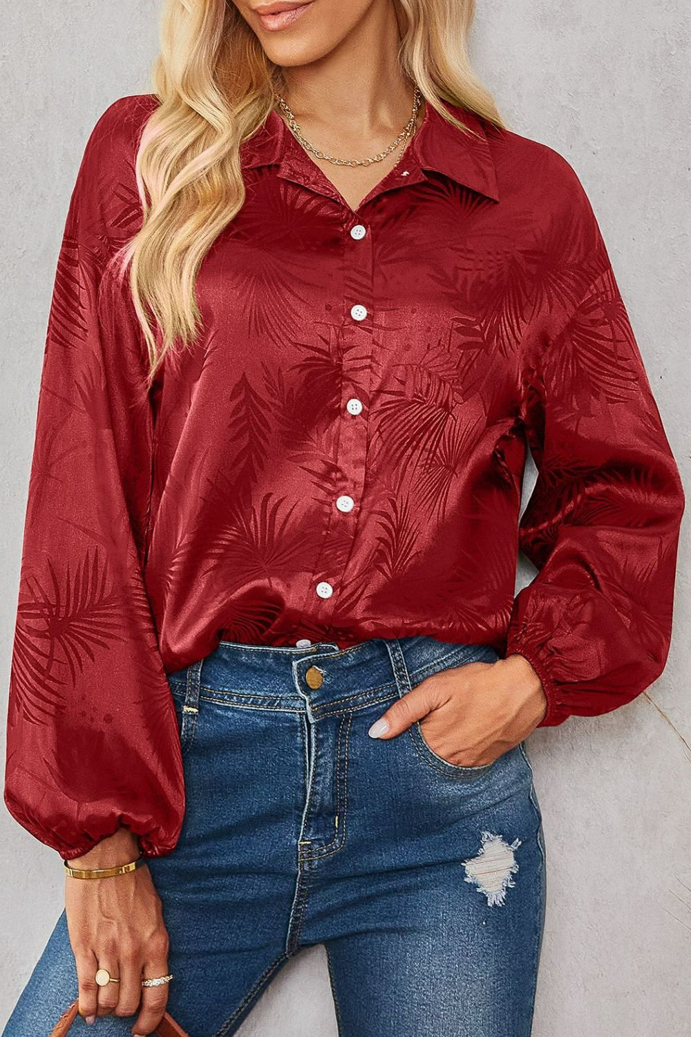 Botanical Print Collared Dropped Shoulder Shirt