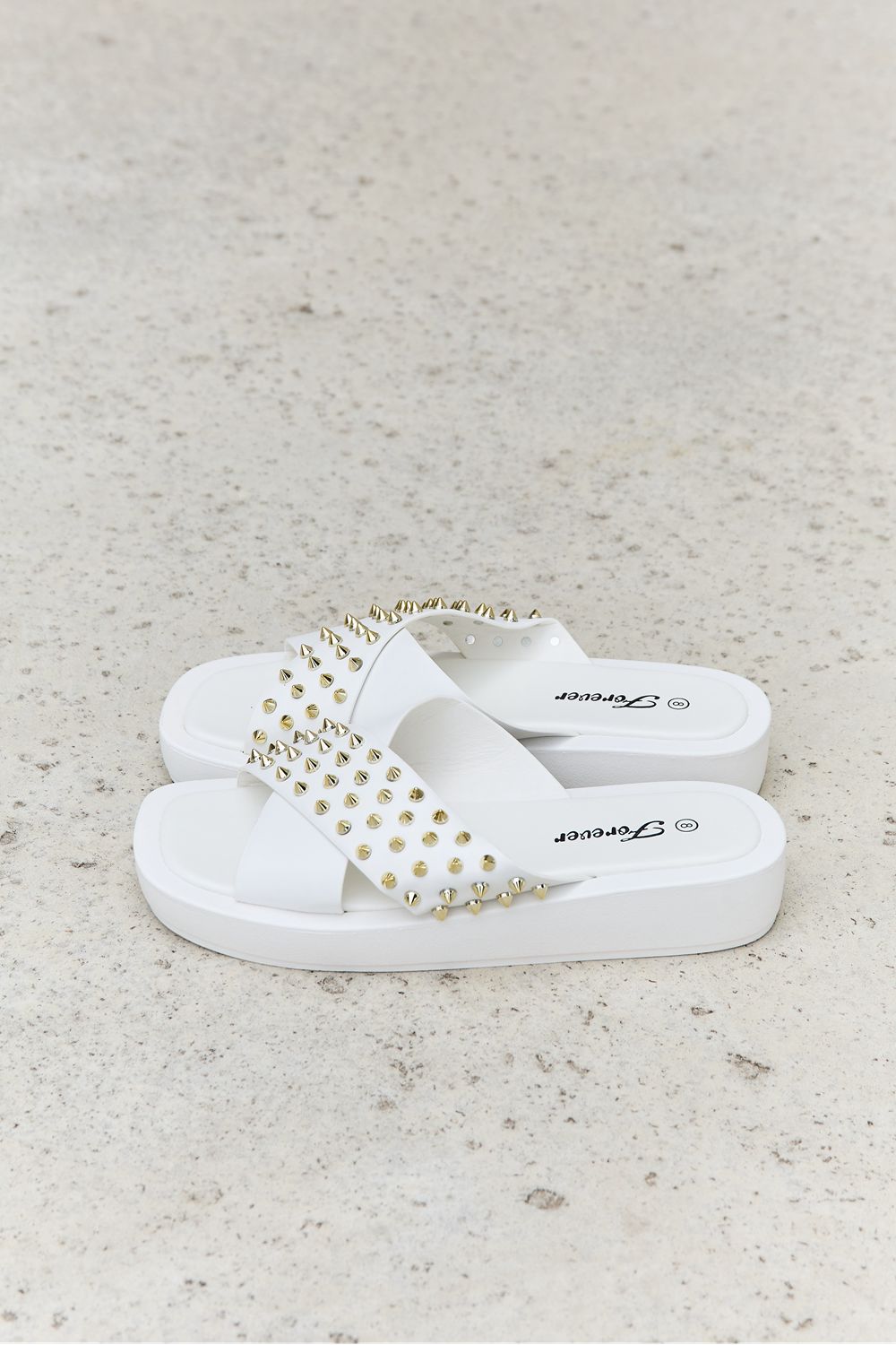 Studded Cross Strap Sandals in White