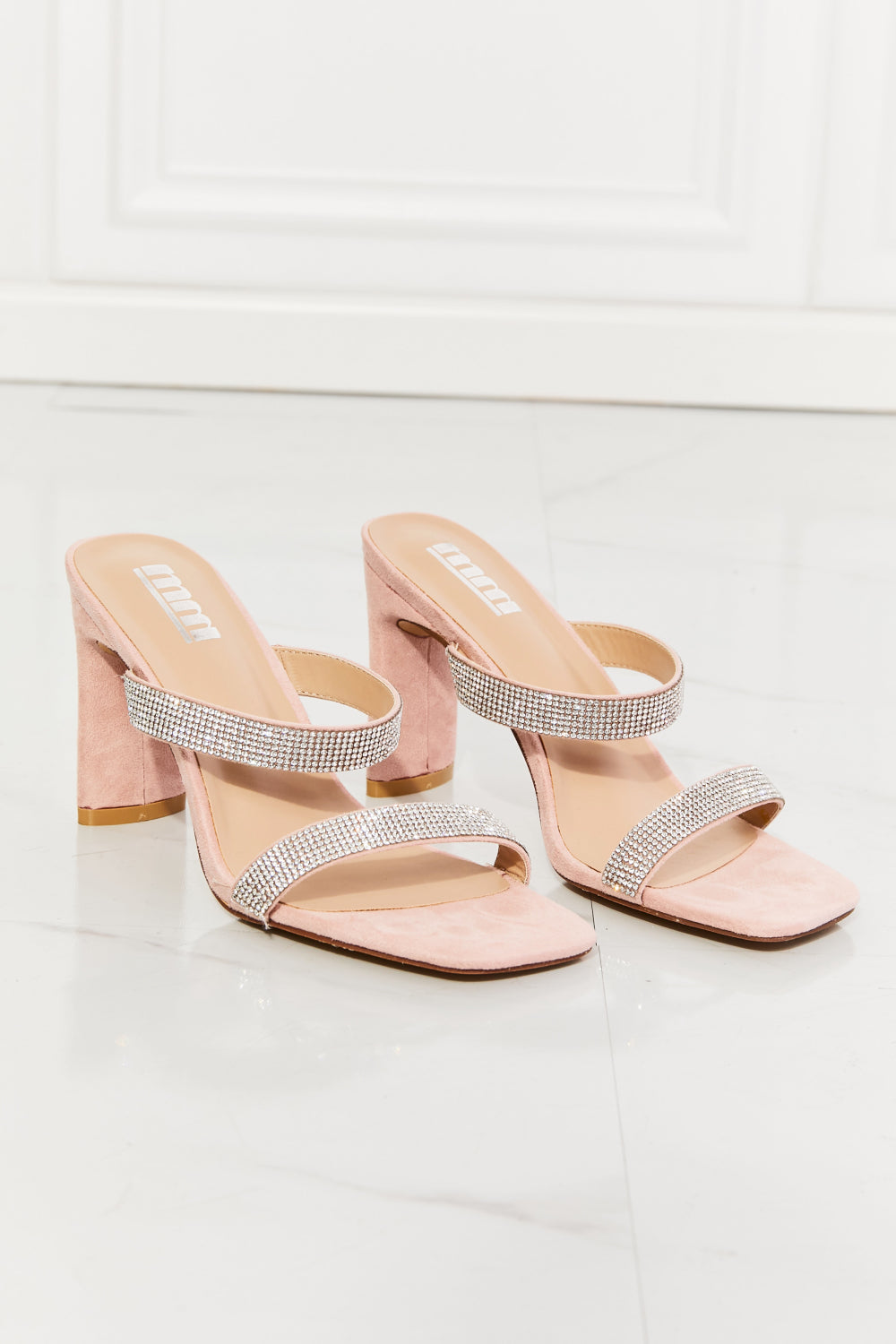 Rhinestone Block Heel Sandal in Pink