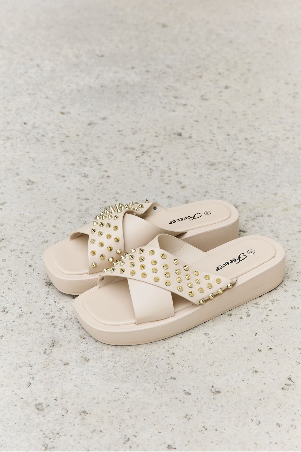 Studded Cross Strap Sandals in Cream