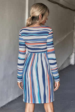 Striped Round Neck Long Sleeve Tee Dress