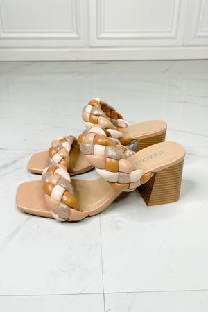 Interwoven Ideas Braided Strap Block Heel Slide Sandal in Nude