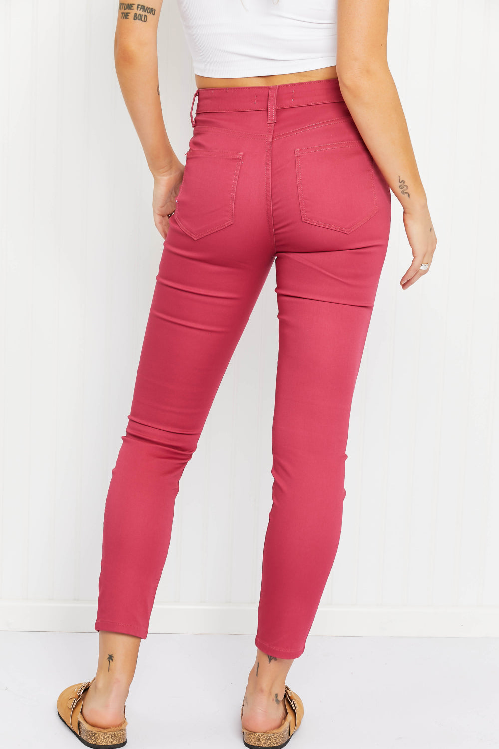 Walk the Line Full Size High Rise Skinny Jeans in Rose