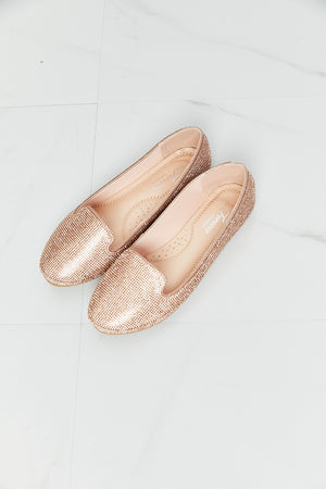 Rhinestone Round Toe Flats in Rose Gold