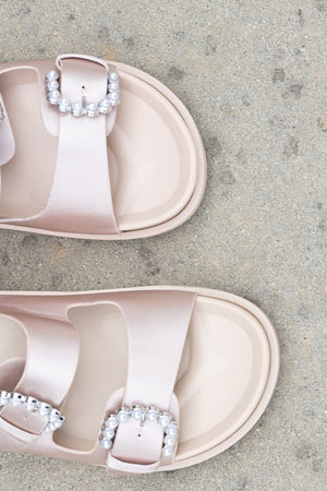 Jewel of the Sea Faux Pearl Buckle Slide Sandals