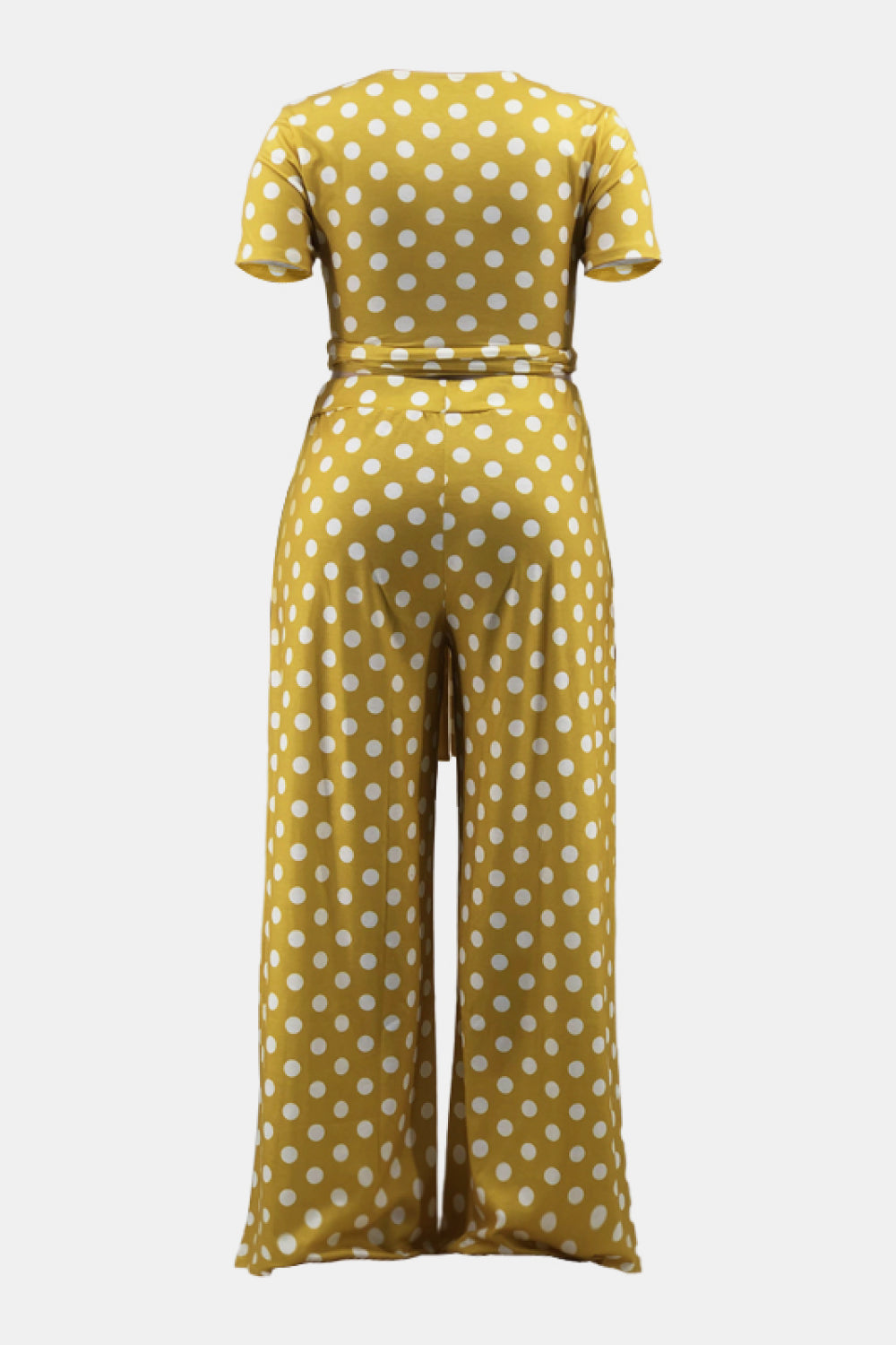 Plus Size Polka Dot Round Neck Top and Wide Leg Pants Set