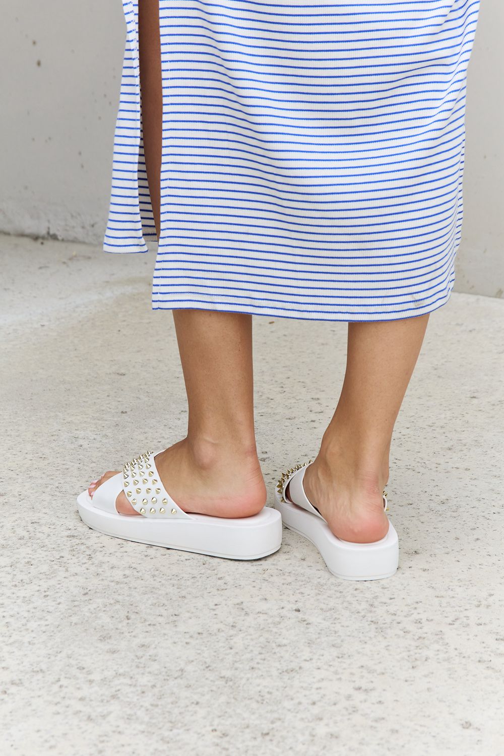 Studded Cross Strap Sandals in White