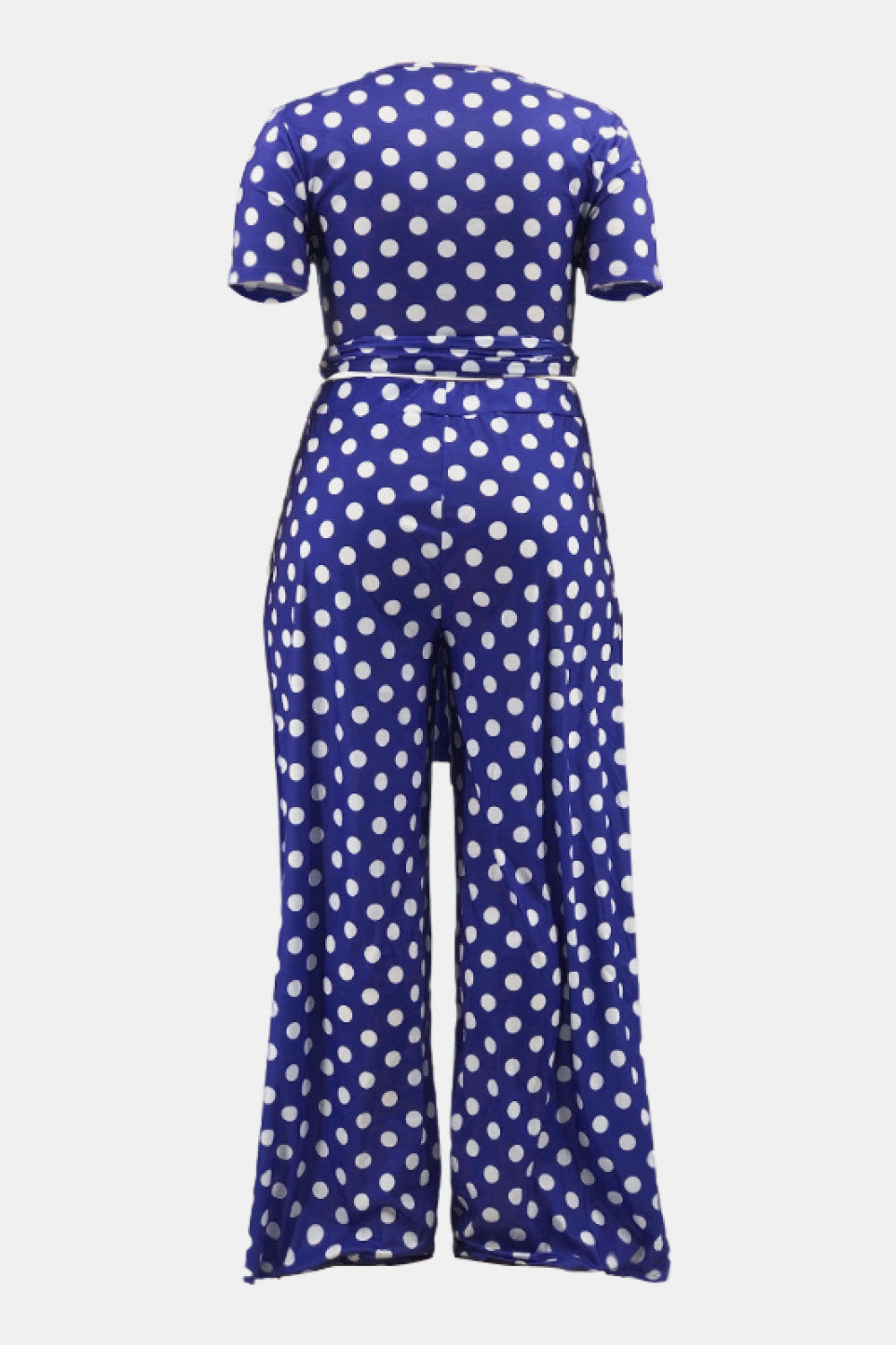 Plus Size Polka Dot Round Neck Top and Wide Leg Pants Set