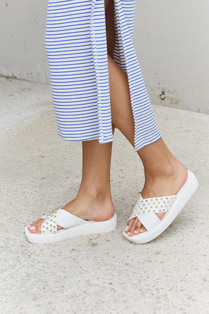 Studded Cross Strap Sandals in White