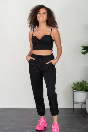 Let's Do This Bustier and Joggers Lounge Set in Black