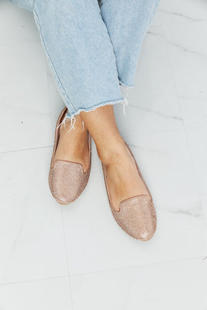 Rhinestone Round Toe Flats in Rose Gold