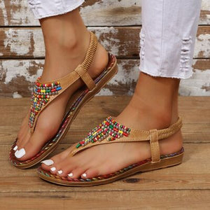 Beaded PU Leather Open Toe Sandals