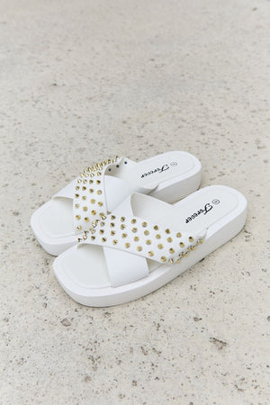 Studded Cross Strap Sandals in White