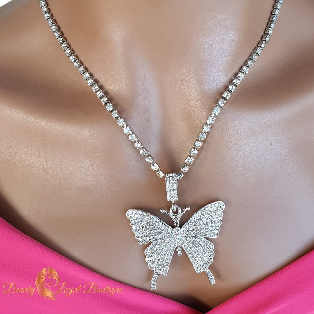 Rhinestone Butterfly Necklace