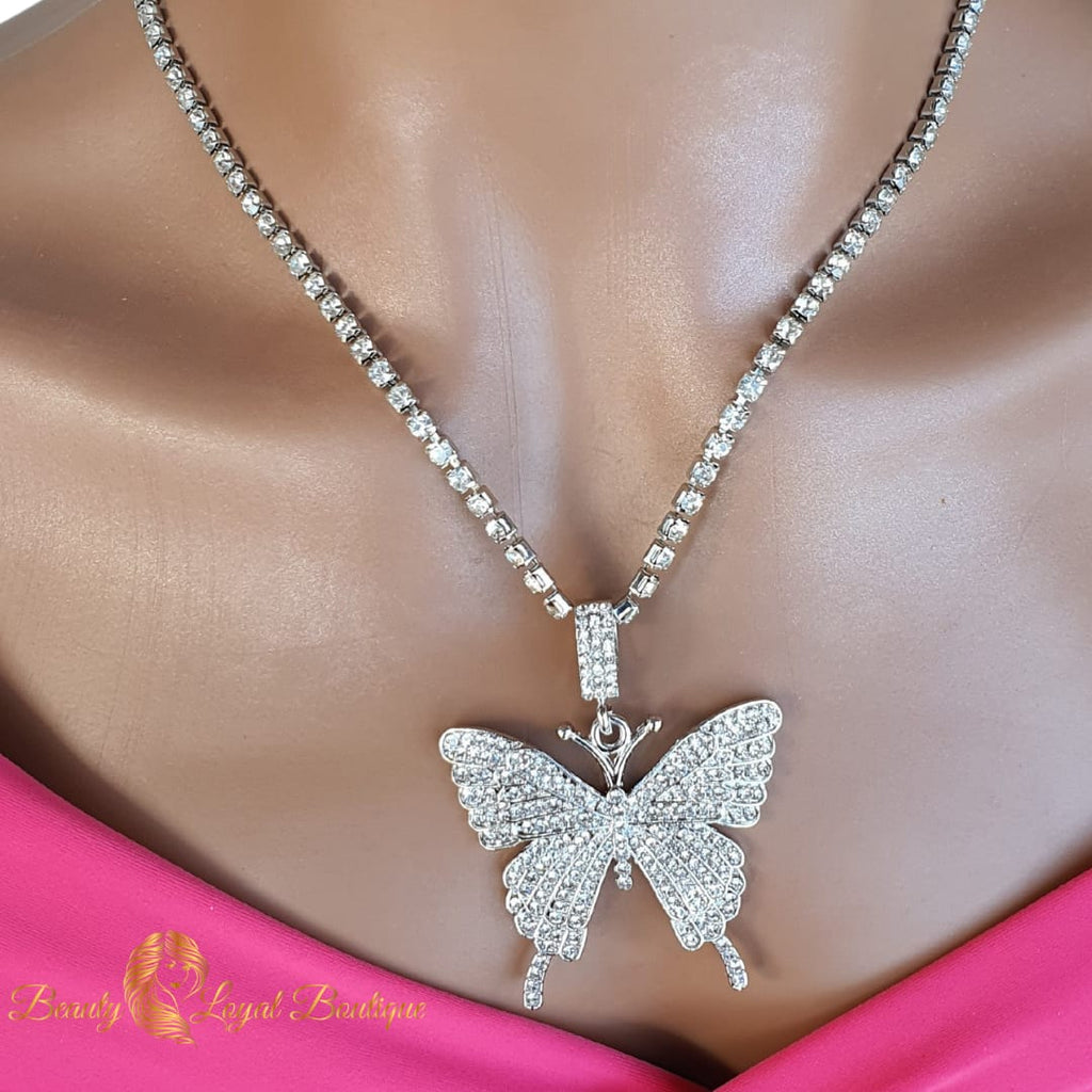 Rhinestone Butterfly Necklace