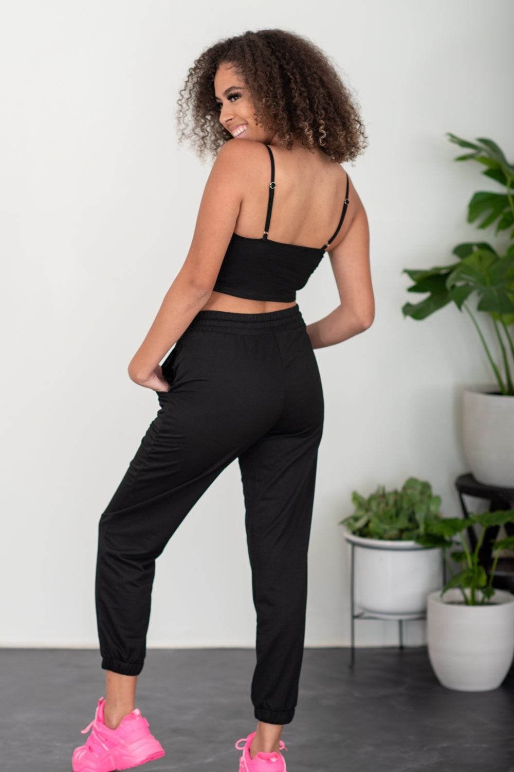 Let's Do This Bustier and Joggers Lounge Set in Black