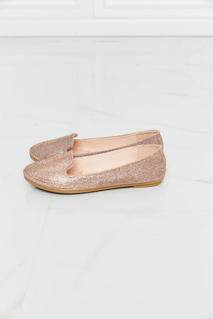 Rhinestone Round Toe Flats in Rose Gold