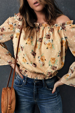 Floral Off-Shoulder Ruffle Hem Top