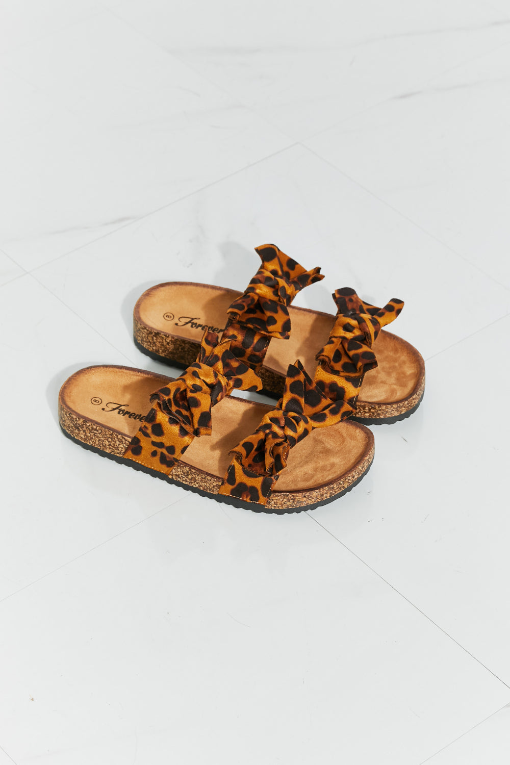 Fiercely Feminine Leopard Bow Slide Sandals