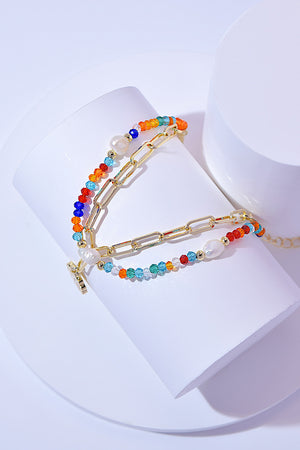 Multicolored Bead Double-Layered Charm Bracelet