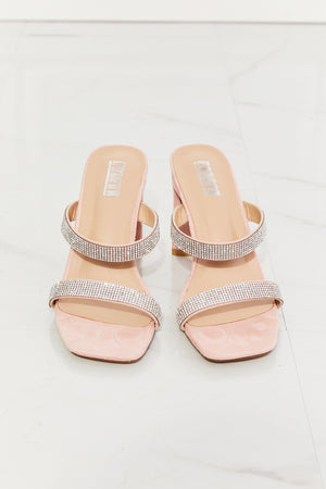 Rhinestone Block Heel Sandal in Pink