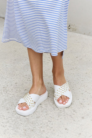 Studded Cross Strap Sandals in White