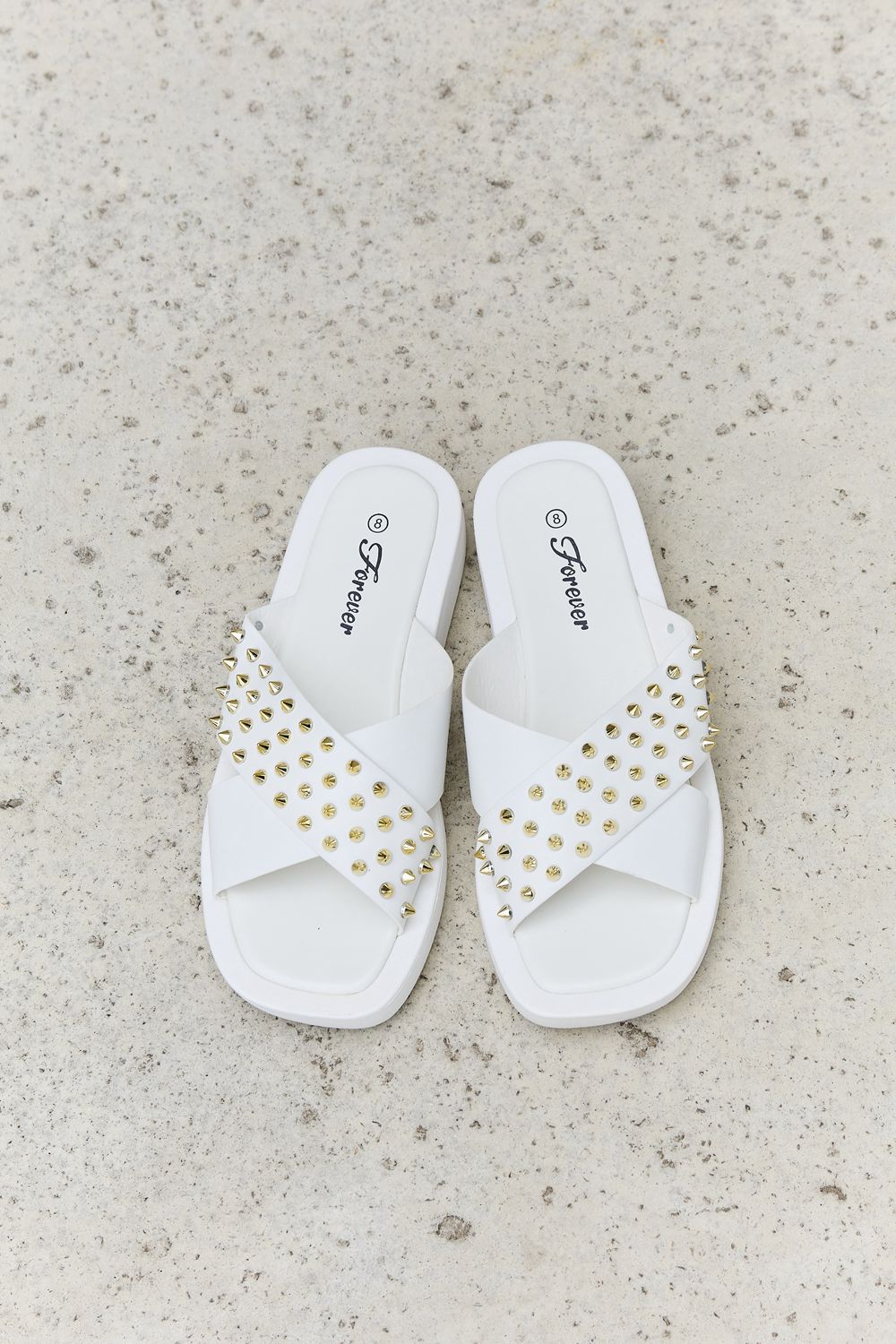 Studded Cross Strap Sandals in White