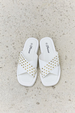Studded Cross Strap Sandals in White