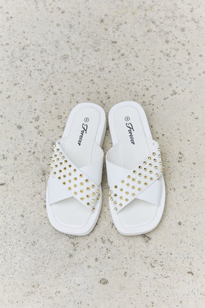 Studded Cross Strap Sandals in White