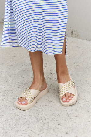 Studded Cross Strap Sandals in Cream