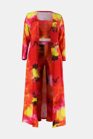 Plus Size Tie-Dye Sports Bra, Leggings, and Duster Kimono Set