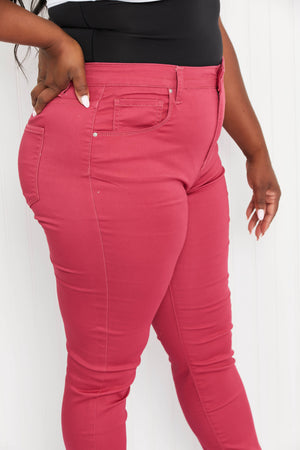 Walk the Line Full Size High Rise Skinny Jeans in Rose