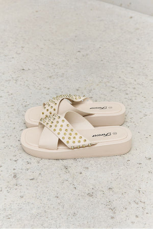 Studded Cross Strap Sandals in Cream