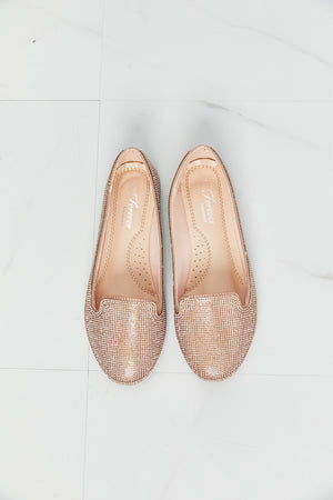 Rhinestone Round Toe Flats in Rose Gold