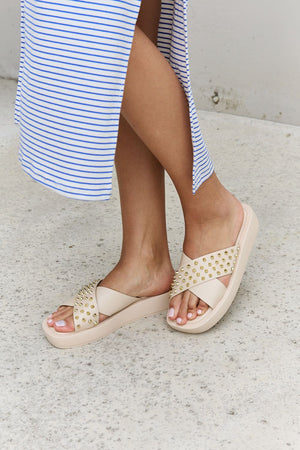 Studded Cross Strap Sandals in Cream