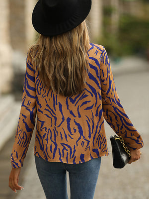 Animal Print Lapel Collar Satin Shirt