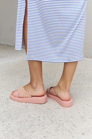 Studded Cross Strap Sandals in Blush