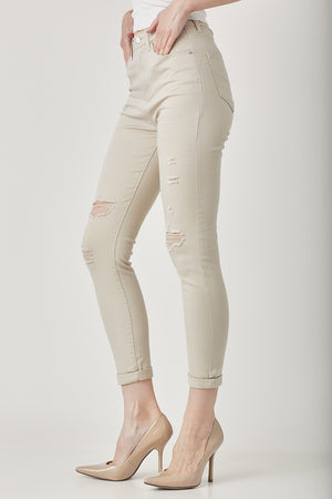 Distressed Skinny Jeans in Khaki